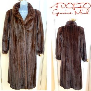 ADOLFO Genuine Real Glamour Brown Mink Coat Long w Fabulous Sheen